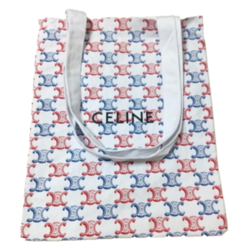 Celine White Tote Canvas Bag with Red and Blue Motif - Picture 2 of 2
